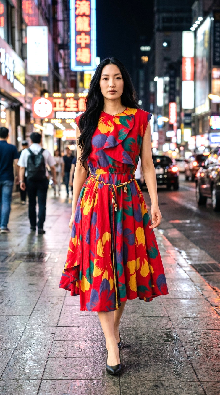 Gorgeous Vintage Retro Maie Kanto Group Tokyo Dress SZ S Made in Tokyo Japan